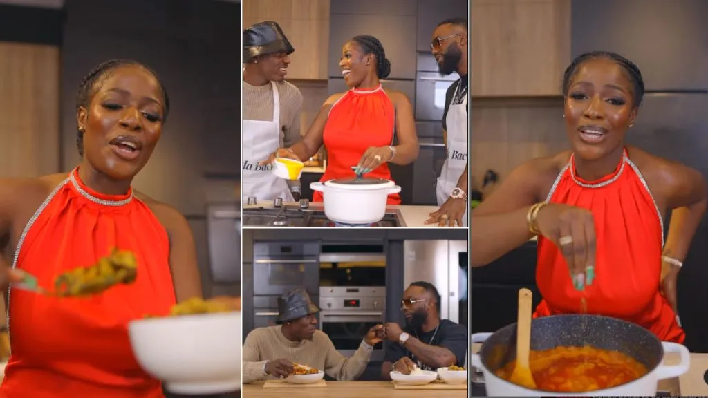 “Always serving beauty” – Iyanya, Spyro link up with Hilda Baci, assist her in cooking in funny video